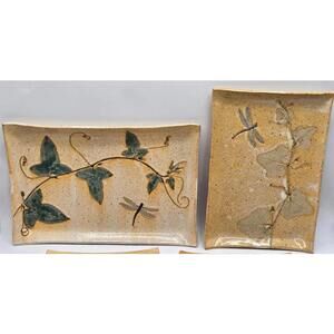 Handcrafted Studio Pottery Leaves and Dragonflies
